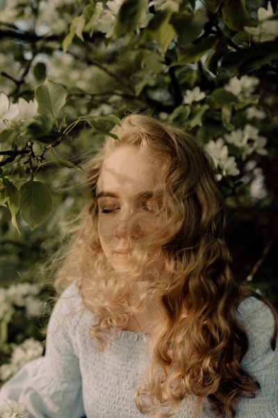 Curly hair woman, frizzy hair