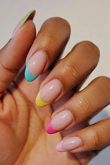 1 Long almond pastel French tips multicolor_bp