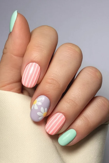 10 Short round pastel stripes daisy floral_bp