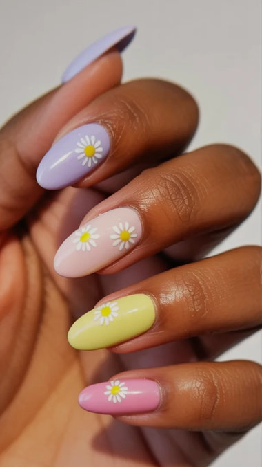 11 Long almond pastel daisy art multicolor_bp