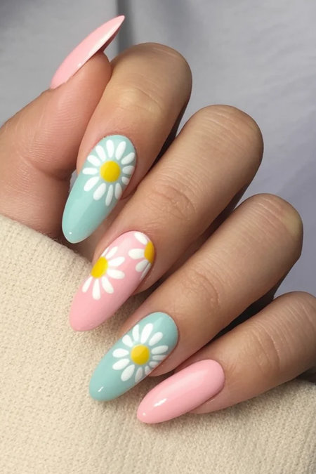 12 Long almond pastel pink mint large 3D daisy_bp