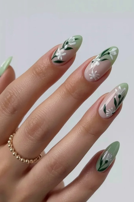 14 Almond pastel green white floral art_bp