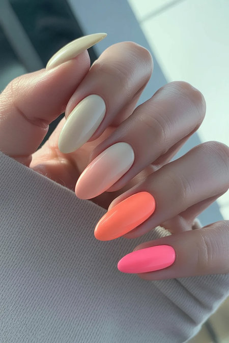 14 Long almond pastel nails cream pink coral hot pink_bp