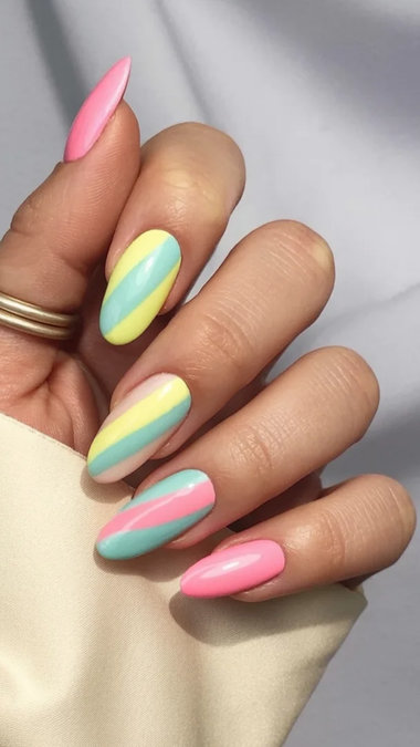 15 Long almond pastel swirl stripes pink yellow mint_bp