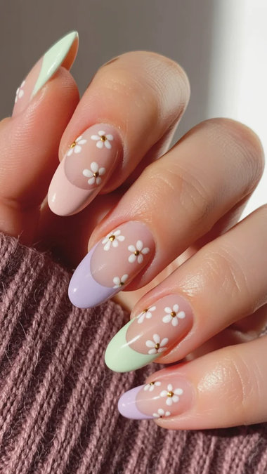 15 pastel French tips 3D daisy_bp
