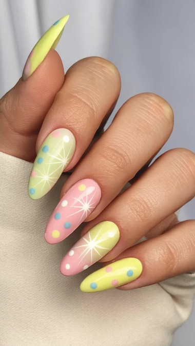 16 Long almond pastel yellow pink dots stars cute_bp