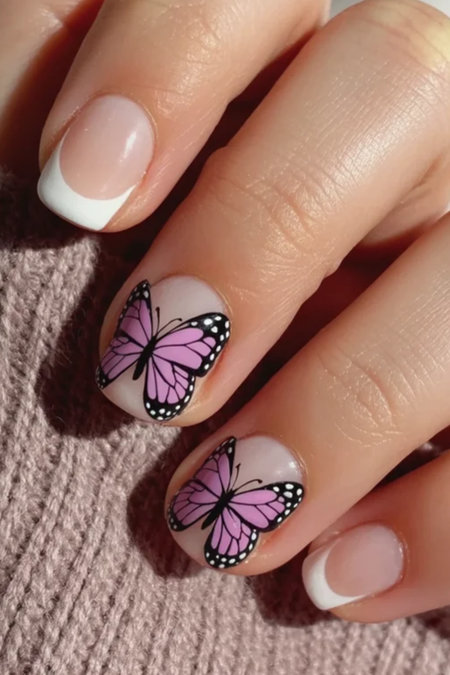 18 Square nude french with purple butterfly_bp