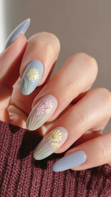 20 Long almond pastel blue floral multicolor_bp