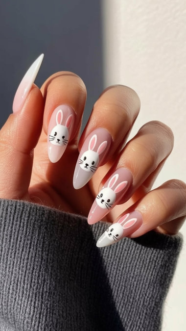 20 cute bunny faces on long stiletto nails_bp