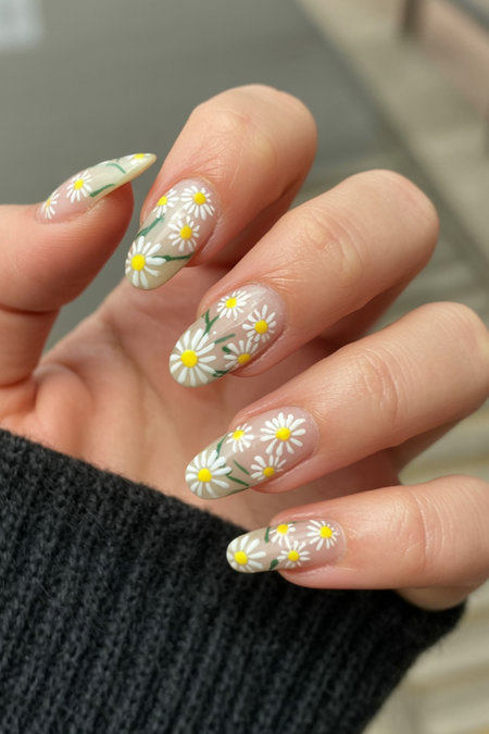 21 daisy nails with a hint of green_bp