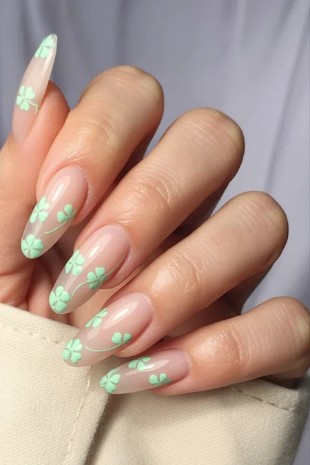 22 Long almond nude mint green shamrocks clovers_bp