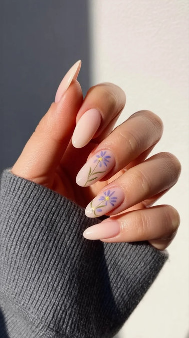 25 Long almond soft pink lavender floral art_bp