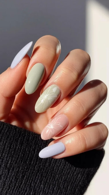 29 Long almond pastel multicolor floral line art_bp