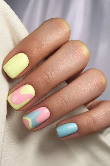 3 Square pastel swirl abstract nails_bp
