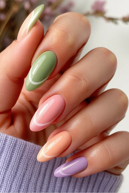 30 Long almond glossy pastel multicolor solid_bp