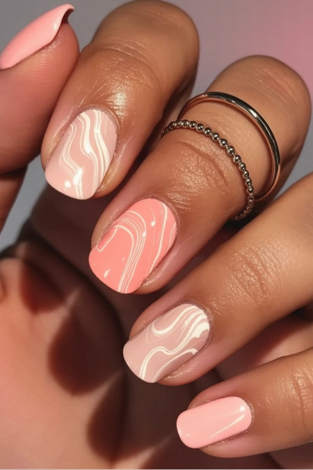 35 blush and coral marble nails_bp