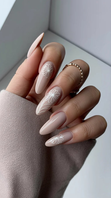 37 white line art daisy nails nude_bp