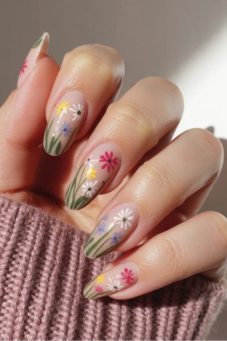38 colorful wildflower nails nude pink yellow white_bp