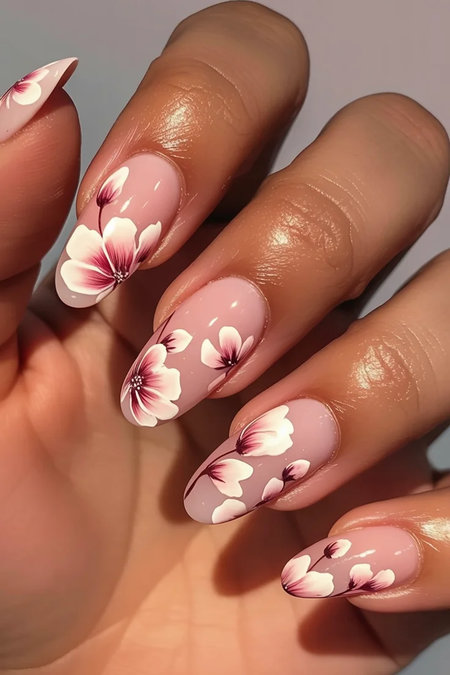 39 white pink flower nails nude_bp