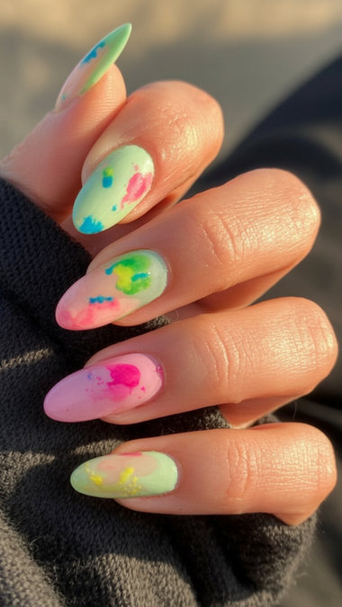 41 funky abstract pink and yellow nails_bp