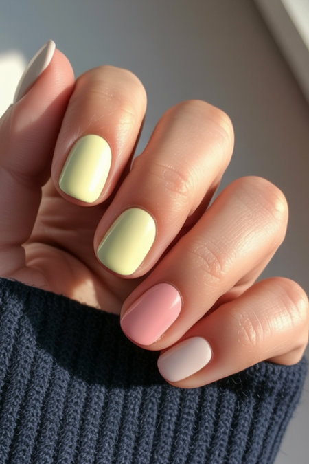42 pink and yellow combo on short nails_bp