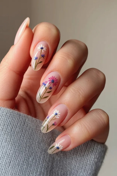53 minimal wildflower nails white tips blue pink_bp