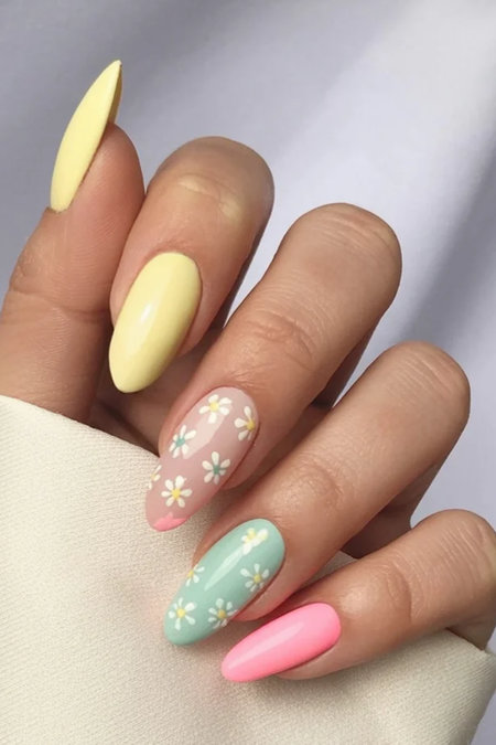 6 Long almond pastel multicolor daisies yellow pink mint_bp