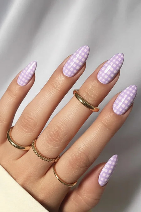 7 Long almond pastel lavender gingham checkered_bp