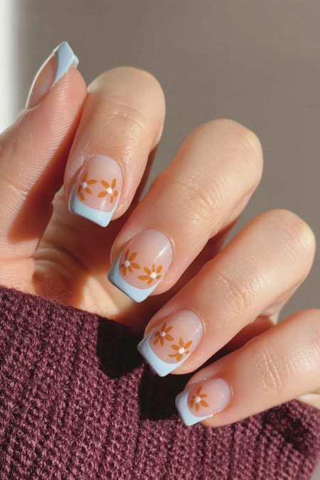 7 Square blue french with orange floral branches_bp