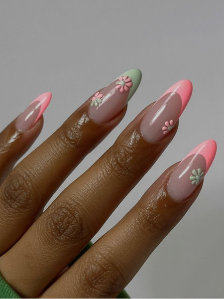 11 Almond shaped pink sage green tips floral designs_pin