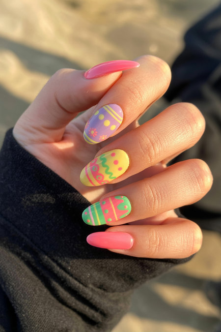 11 Long bright Easter egg geometric pattern nails_pin