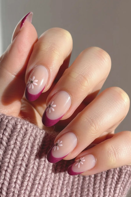 12 Almond pink French daisy accent tips_ECH