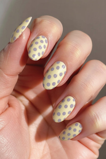 13 Almond yellow nails purple polka dots_pin