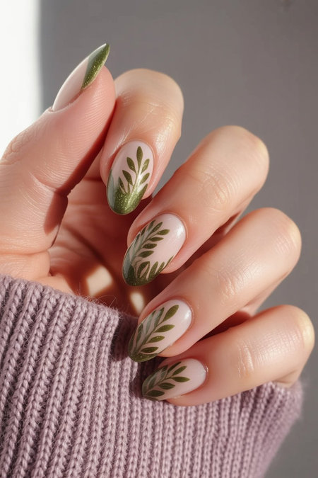 13 khaki green chrome gradient with botanical leaf designs_pin
