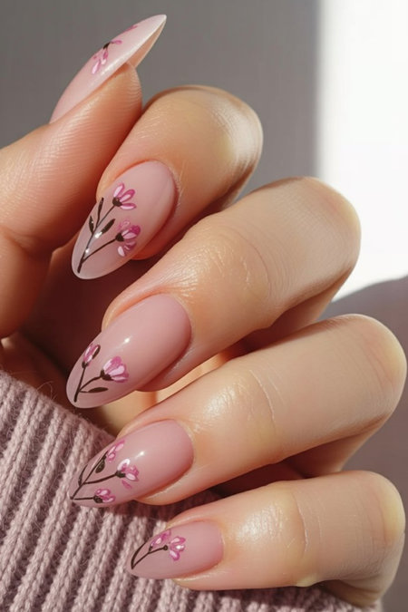 14 Almond shaped soft pink delicate floral branch designs_pin