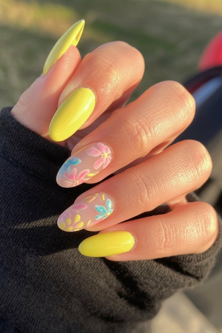 16 cute bright yellow nails painted floral accent_pin