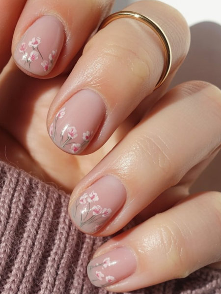 19 Short oval shaped nude pink delicate floral branches_pin