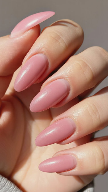 20 Stiletto shaped soft pink glossy nails_pin