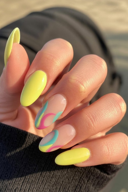 22 yellow nails abstract swirl accent_pin