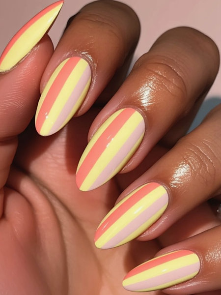 4 Almond pastel striped nails yellow pink purple_pin
