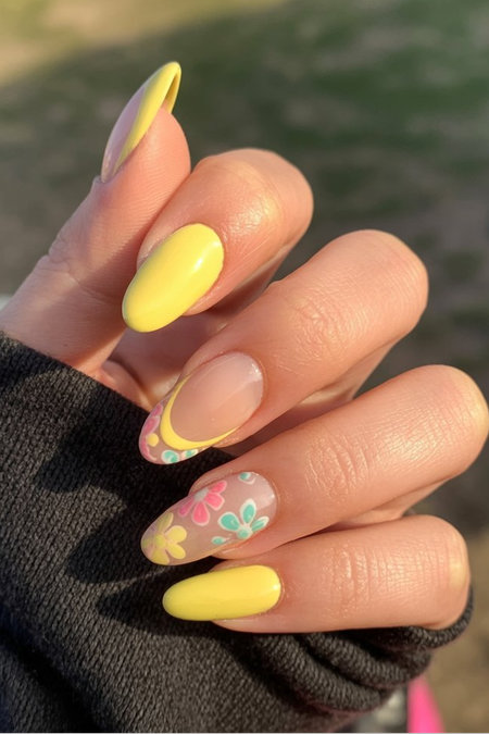 5 Almond yellow french tip floral design_pin