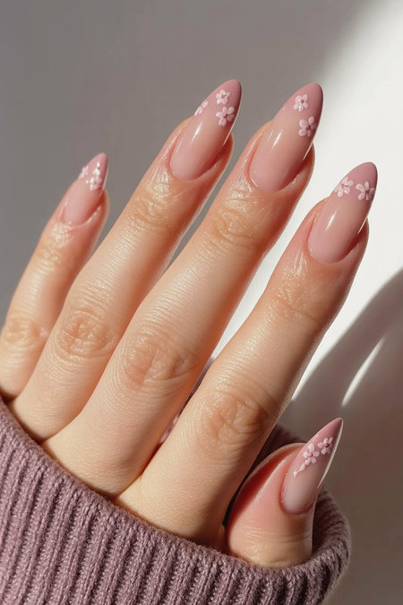 7 Almond shaped pink gradient white 3D raised flowers tips_pin