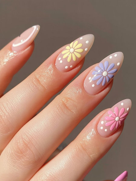 8 nude pink yellow purple daisy nails_pin