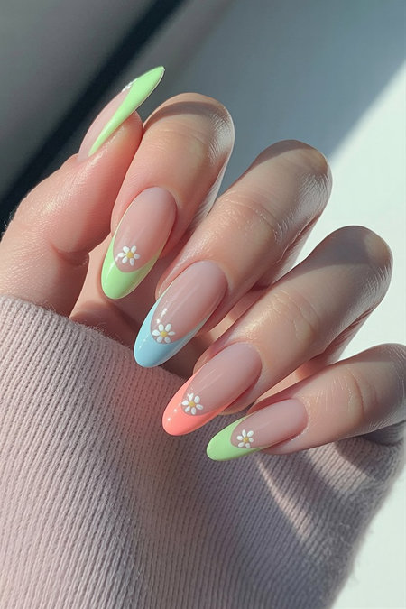 9 Almond pastel ombre French single daisy_ECH