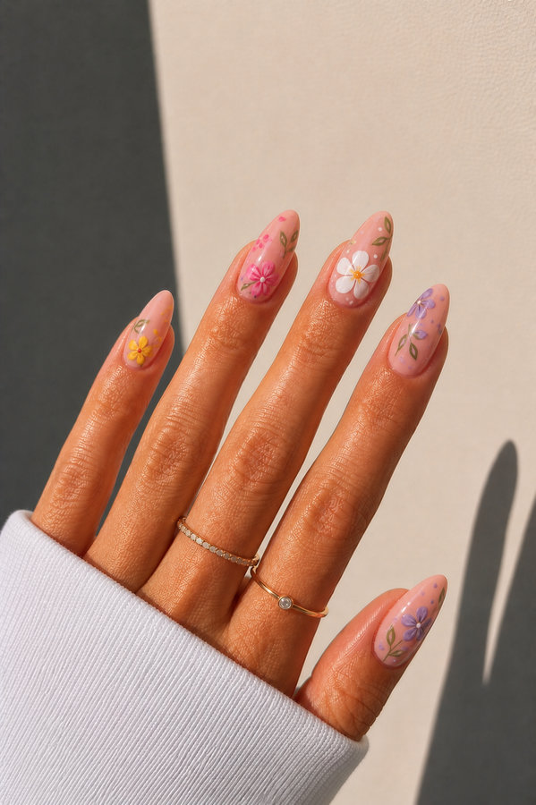 11 cute almond nails with summer florals_bp