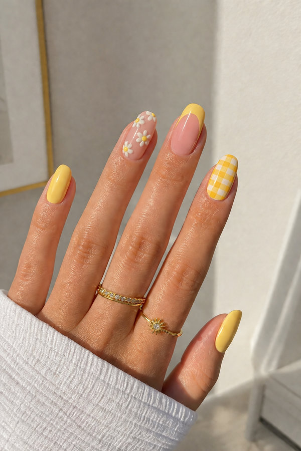 30 soft yellow cottagecore vibes with checkerprint and daisies_bp